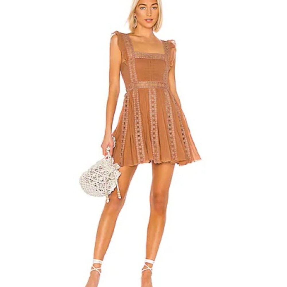 Peach Lace-Panel Mini Dress